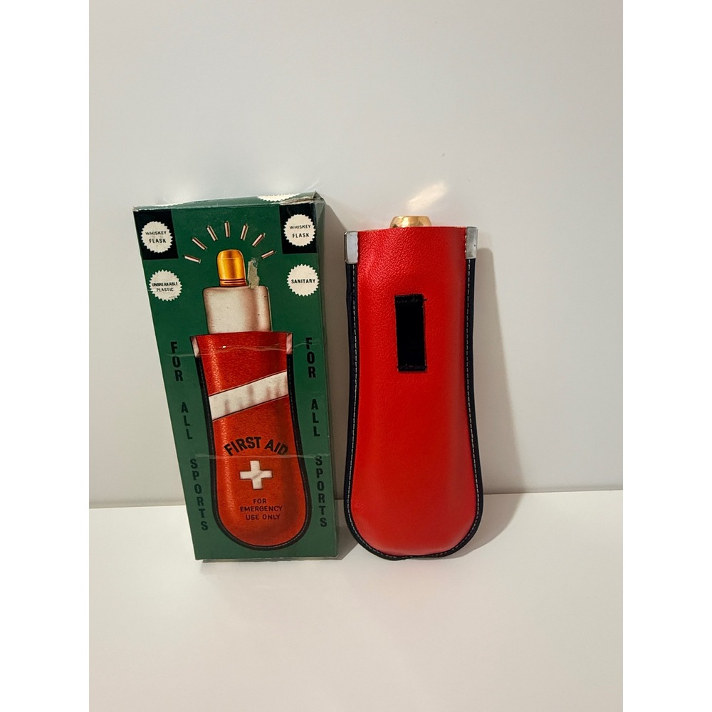 Vintage First Aid Emergency Novelty Whiskey Flask w/Belt Loop by & Box Gag Xmas